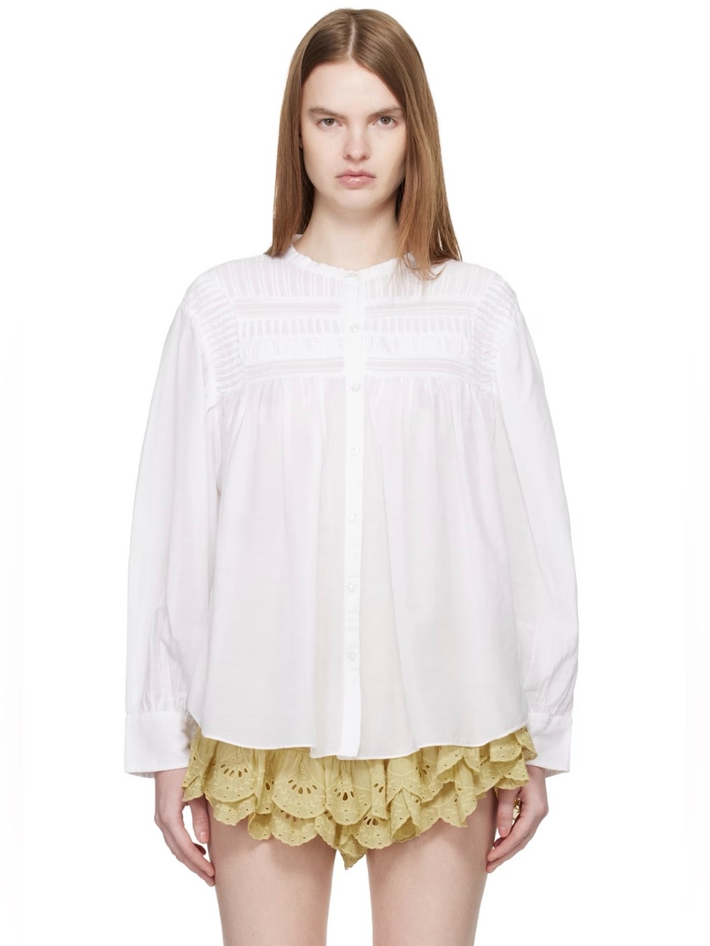 Isabel Marant Etoile Women's Plalia White Cotton Smocked Blouse Flowy Top *Flaw*